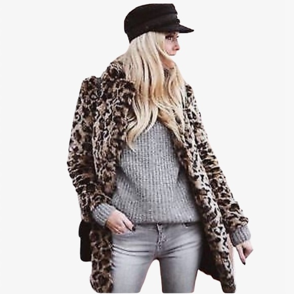 Halogen Leopard Print Faux Fur Coat - XS/S - Picture 11 of 16